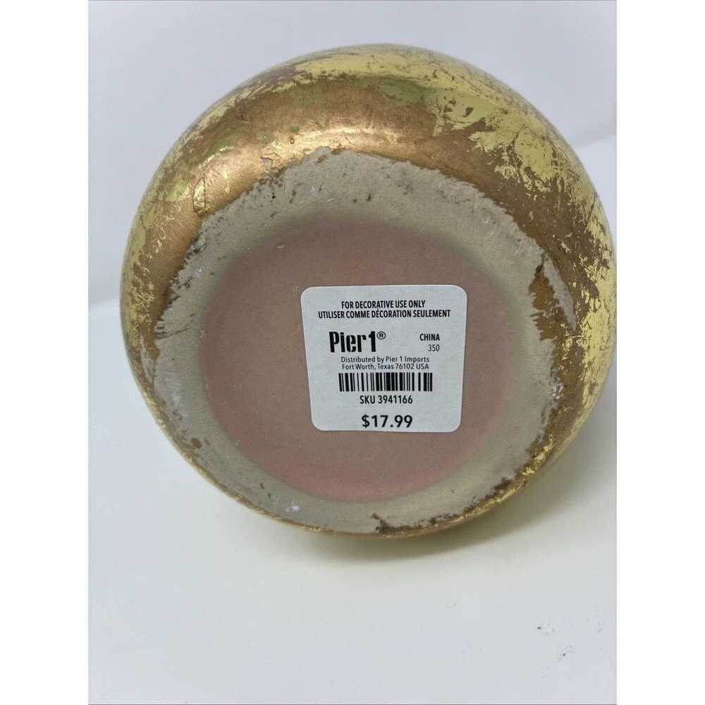 Vintage Pier 1 Blush Pink And Gold Pottery Vase Dipped Gold Metallic, Retired